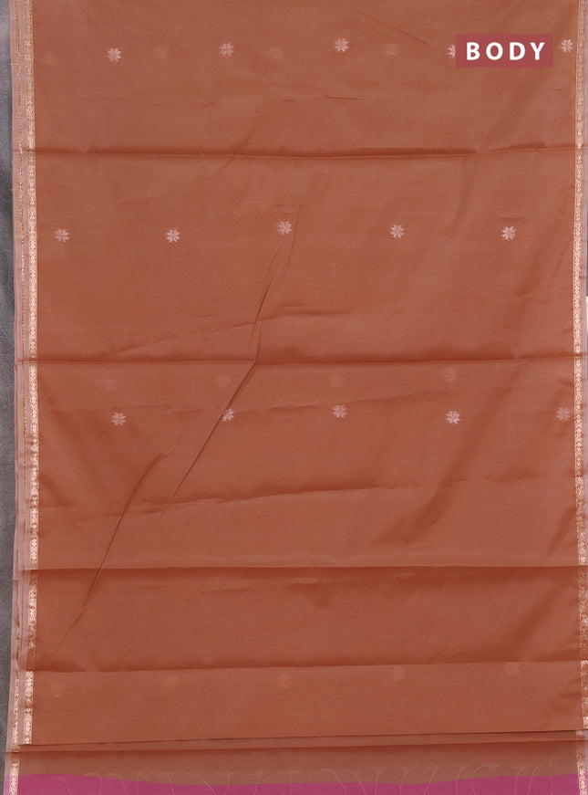 Semi maheswai cotton saree pastel brown and magenta pink with zari woven buttas and zari woven border