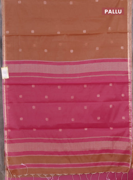 Semi maheswai cotton saree pastel brown and magenta pink with zari woven buttas and zari woven border