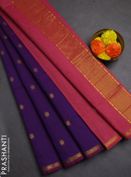 Semi maheswai cotton saree purple and pink shade with zari woven buttas and zari woven border