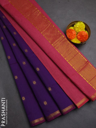Semi maheswai cotton saree purple and pink shade with zari woven buttas and zari woven border