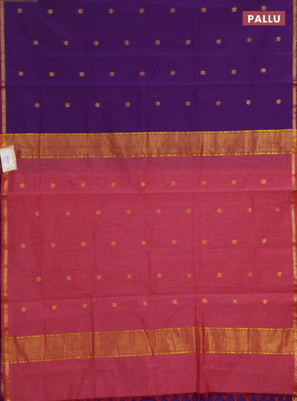 Semi maheswai cotton saree purple and pink shade with zari woven buttas and zari woven border