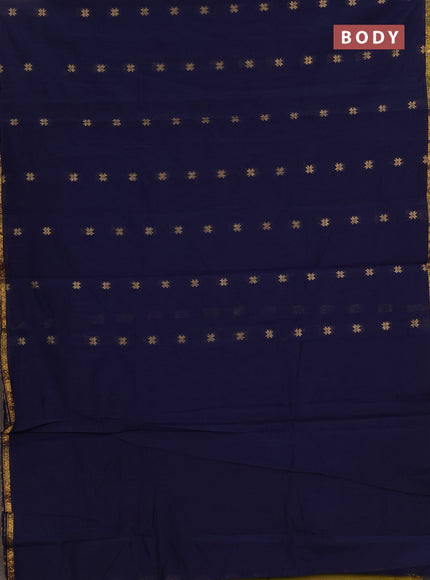 Semi maheswai cotton saree navy blue and mustard green with zari woven buttas and zari woven border