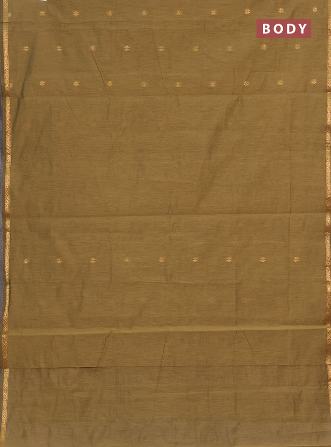 Semi maheswai cotton saree dark olive green and wine shade with zari woven buttas and zari woven border