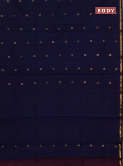 Semi maheswai cotton saree deep purple and navy blue with zari woven buttas and zari woven border