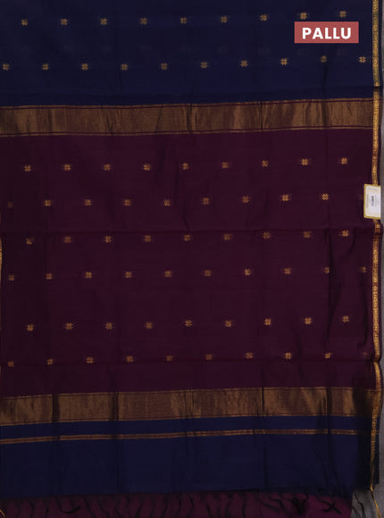 Semi maheswai cotton saree deep purple and navy blue with zari woven buttas and zari woven border