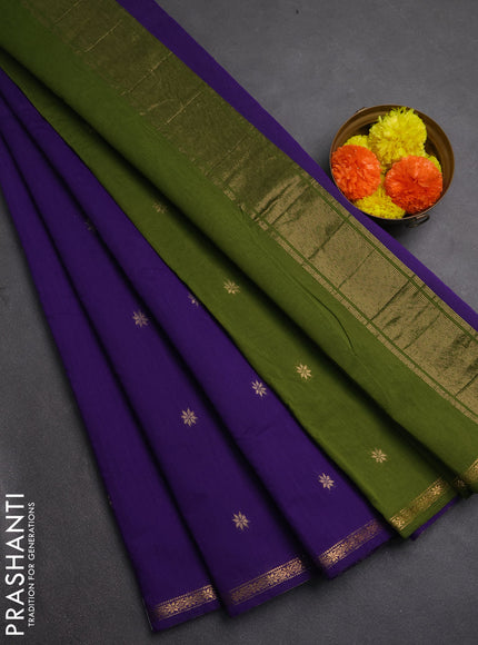 Semi maheswai cotton saree violet and green with zari woven buttas and zari woven border