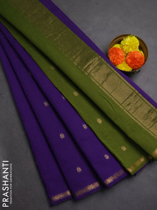 Semi maheswai cotton saree violet and green with zari woven buttas and zari woven border