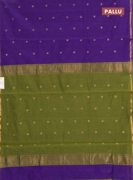 Semi maheswai cotton saree violet and green with zari woven buttas and zari woven border