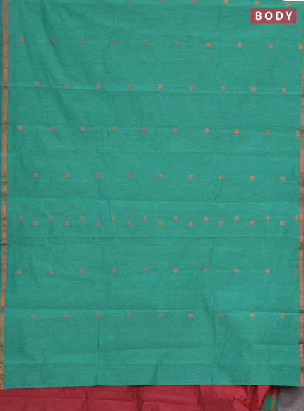 Semi maheswai cotton saree green and maroon shade with zari woven buttas and copper zari woven border