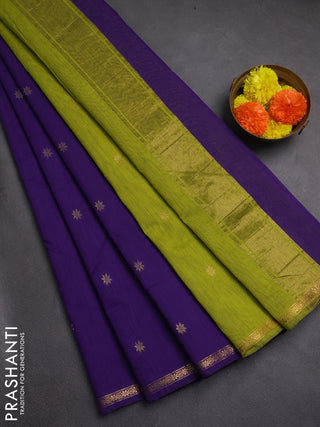 Semi maheswai cotton saree violet and lime green with zari woven buttas and zari woven border