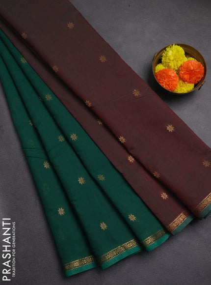 Semi maheswai cotton saree green and dual shade of maroon with zari woven buttas and zari woven border