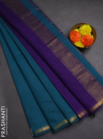 Semi maheswai cotton saree violet and peacock green with zari woven buttas and zari woven border