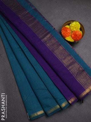 Semi maheswai cotton saree violet and peacock green with zari woven buttas and zari woven border
