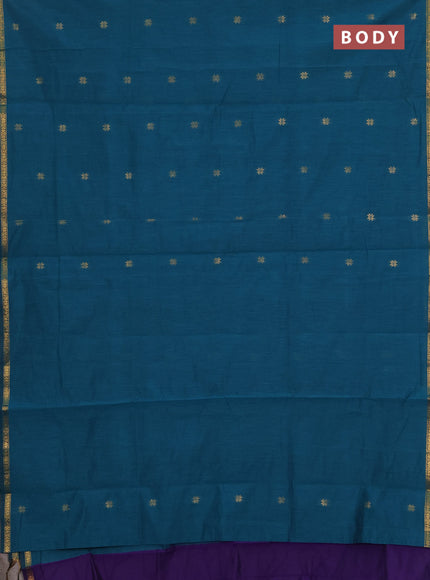 Semi maheswai cotton saree violet and peacock green with zari woven buttas and zari woven border