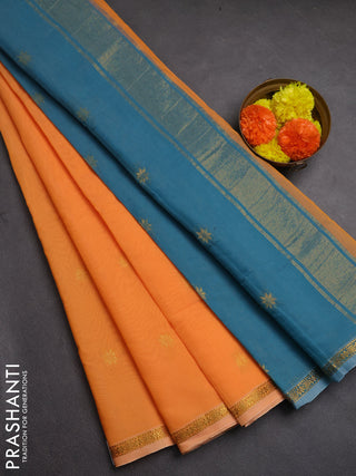 Semi maheswai cotton saree pale orange and blue with zari woven buttas and zari woven border