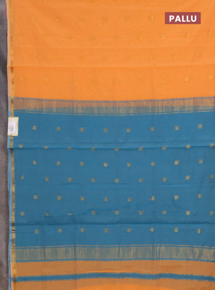 Semi maheswai cotton saree pale orange and blue with zari woven buttas and zari woven border