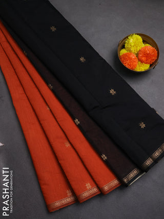Semi maheswai cotton saree rustic orange and black with zari woven buttas and zari woven border