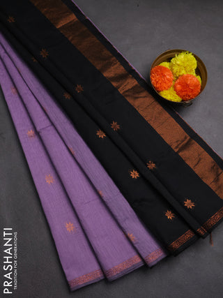 Semi maheswai cotton saree lavender shade and black with zari woven buttas and copper zari woven border
