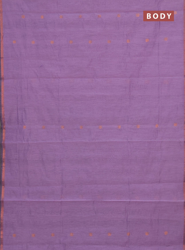 Semi maheswai cotton saree lavender shade and black with zari woven buttas and copper zari woven border