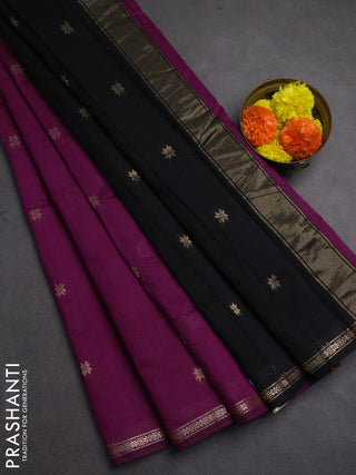 Semi maheswai cotton saree purple and black with zari woven buttas and zari woven border