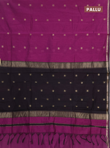 Semi maheswai cotton saree purple and black with zari woven buttas and zari woven border