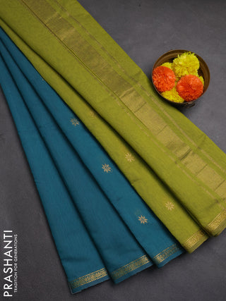 Semi maheswai cotton saree teal green shade and lime green with zari woven buttas and zari woven border
