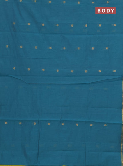 Semi maheswai cotton saree teal green shade and lime green with zari woven buttas and zari woven border