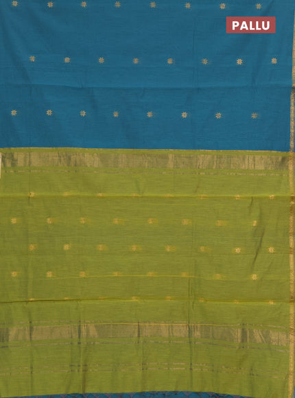 Semi maheswai cotton saree teal green shade and lime green with zari woven buttas and zari woven border