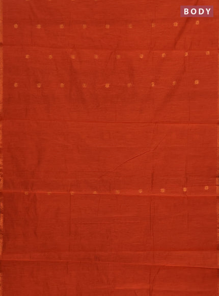 Semi maheswai cotton saree rustic orange and black with zari woven buttas and zari woven border