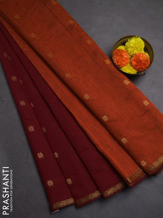 Semi maheswai cotton saree maroon and rustic orange with zari woven buttas and zari woven border