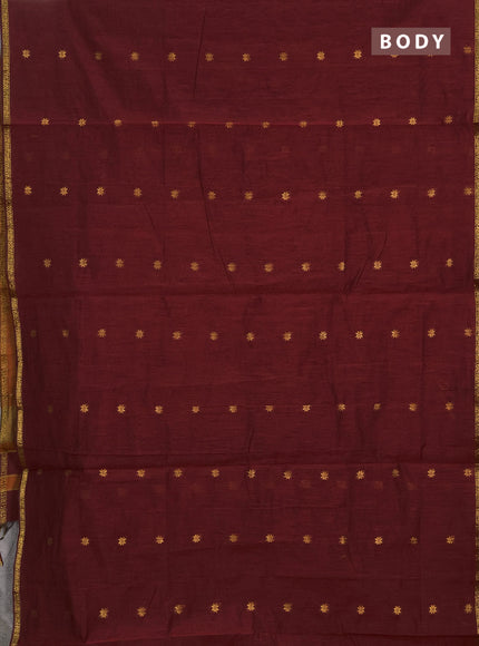 Semi maheswai cotton saree maroon and rustic orange with zari woven buttas and zari woven border