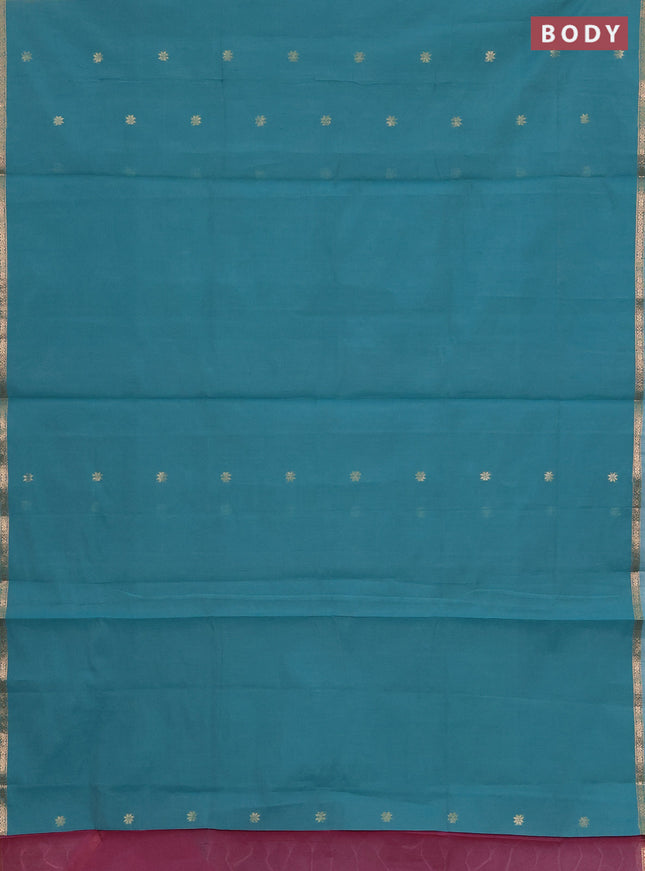 Semi maheswai cotton saree teal blue and wine shade with zari woven buttas and zari woven border