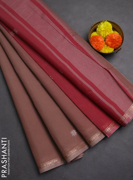 Semi maheswai cotton saree pastel brown and maroon with zari woven buttas and zari woven border