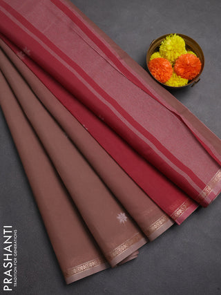 Semi maheswai cotton saree pastel brown and maroon with zari woven buttas and zari woven border