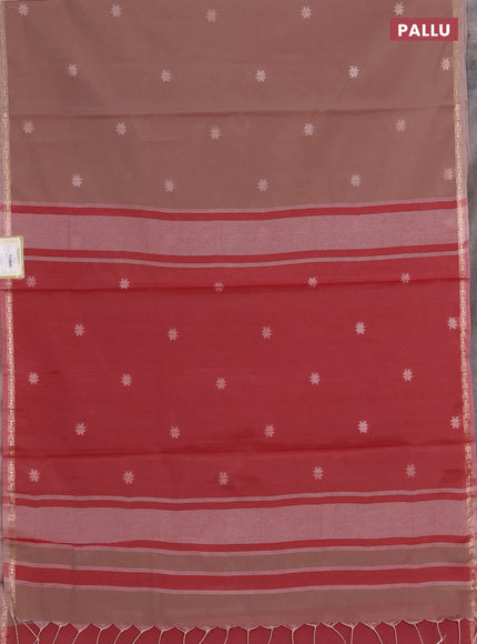 Semi maheswai cotton saree pastel brown and maroon with zari woven buttas and zari woven border