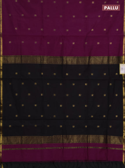 Semi maheswai cotton saree black and purple with zari woven buttas and zari woven border
