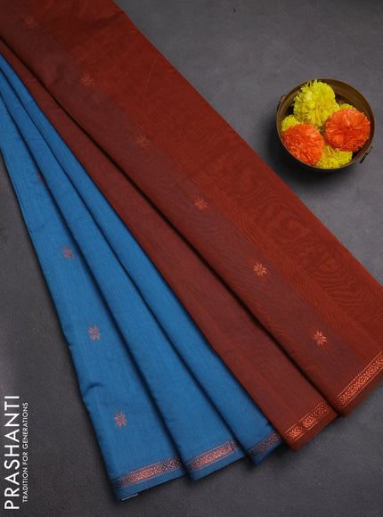 Semi maheswai cotton saree blue and brown with zari woven buttas and zari woven border