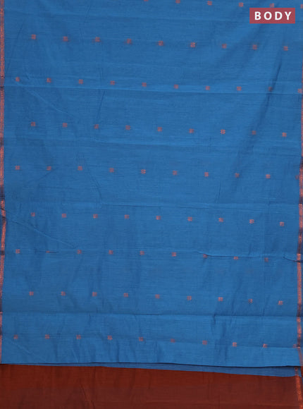 Semi maheswai cotton saree blue and brown with zari woven buttas and zari woven border