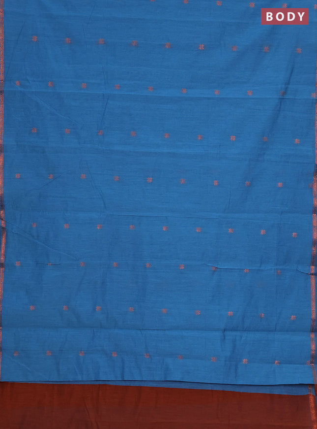 Semi maheswai cotton saree blue and brown with zari woven buttas and zari woven border