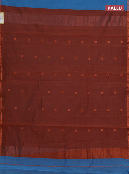 Semi maheswai cotton saree blue and brown with zari woven buttas and zari woven border