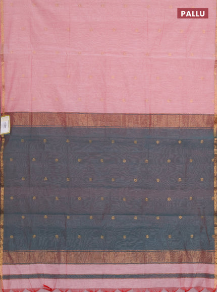 Semi maheswai cotton saree light pink and teal green with zari woven buttas and zari woven border