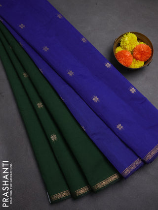 Semi maheswai cotton saree bottle green and blue with zari woven buttas and zari woven border