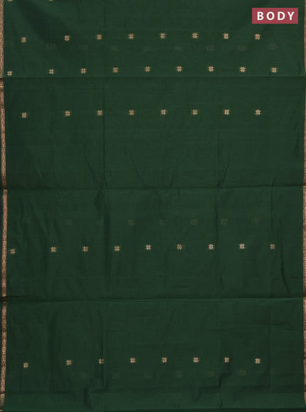 Semi maheswai cotton saree bottle green and blue with zari woven buttas and zari woven border
