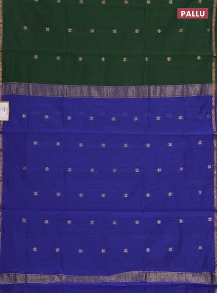 Semi maheswai cotton saree bottle green and blue with zari woven buttas and zari woven border