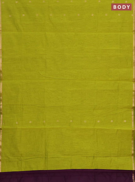 Semi maheswai cotton saree lime green and wine shade with zari woven buttas and zari woven border