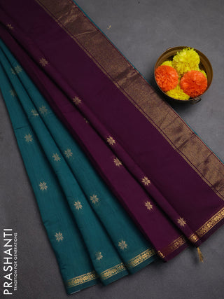 Semi maheswai cotton saree purple and peacock blue with zari woven buttas and zari woven border