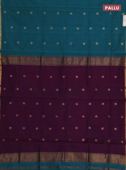 Semi maheswai cotton saree purple and peacock blue with zari woven buttas and zari woven border