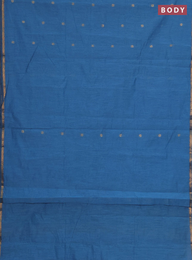 Semi maheswai cotton saree blue and peacock green with zari woven buttas and zari woven border