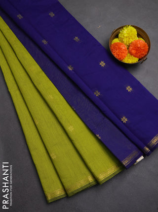 Semi maheswai cotton saree light green and blue with zari woven buttas and zari woven border