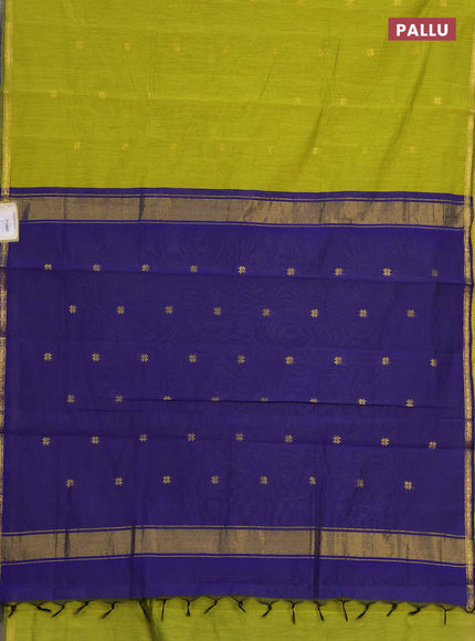 Semi maheswai cotton saree light green and blue with zari woven buttas and zari woven border